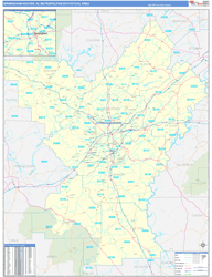 Birmingham-Hoover Metro Area Wall Map Basic Style 2026